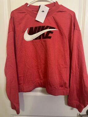 Nike Women's Coral-Pink Crewneck Sweatshirt with White Swoosh